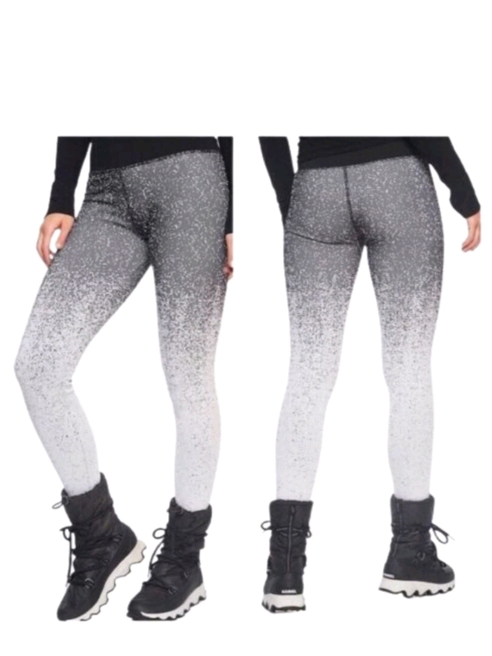 Athleta Flurry Base Layer Ombre Black To White Seemless Ribbed Leggings Sz Med